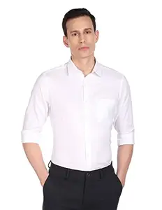 Arrow Men's Solid Full Sleeve Regular Fit Cutaway Collar Cotton Formal Shirt White