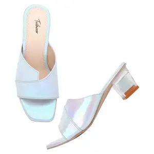 Todhwear Women Transparent block heel Fashion Casual Open Toe Shoes (Blue, 7)