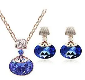 YouBella Presents L'amore Collection Crystal Jewellery Pendant Set/Necklace Set with Earrings for Girls and Women (Dark Blue)