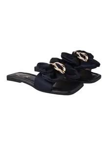 Shoetopia Stylish Oversized Bow Detailed Blue Flats for Women & Girls /UK6-EU39