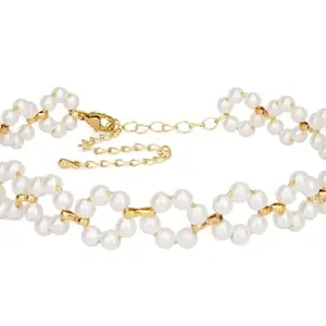 El Regalo Pearls Flowers Choker Necklace- Elegant Faux Pearls, Round Hollow Design Temperament Flower Choker Necklace for Girls & Women