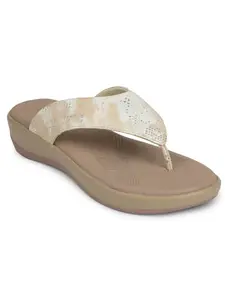 Liberty Healers JJL-12 Casual Slipper For Women With PU Sole | Comfortable and Lightweight | Trendy Design | Durable Soft Insole | Stylish Footwear and Cushioned Footbed (Golden 38 EU)