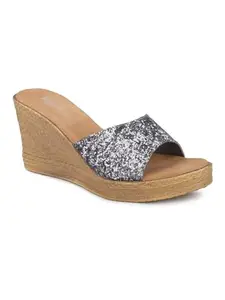 Inc.5 Women Pewter Embellished Party Wedge Heels