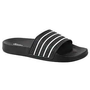 WELCOME Soft Men's Slippers/Sliders with Cushion FootBed for Adult | Comfortable & Light Weight | Stylish & Anti-Skid | Waterproof & Regular Flip Flops for Gents/Boys, M-TEXTURE-BLK_9