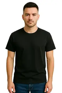 JONTY S FASHION 100% Cotton Black T-Shirt for Men – Bio-Washed, 180 GSM, Round Neck, Soft, Breathable, Durable Everyday Tee for Casual, Gym or Streetwear