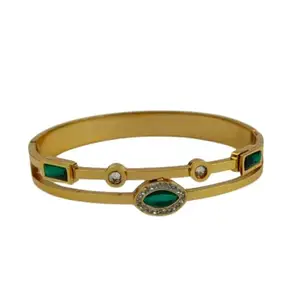 Suitsy Enterprises Gold Plated Kada Bracelet for Women | Stylish Green Stone & Crystal Studded Openable Bangle – Jewelry for Parties, Weddings & Gifting (Pack of 1)