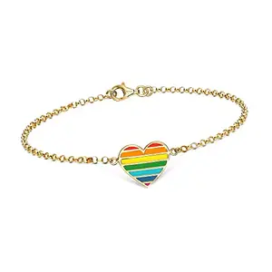 Amazon Brand - Nora Nico 925 Sterling Silver BIS Hallmarked Italian Yellow-Gold Plated Rainbow Enamel Heart Bracelet for Women