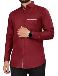 CB-COLEBROOK Men's Solid Relaxed Fit Cotton Shirt | Casual | Plain | Stylish Mens Shirt | Summer-Regular Fit Shirt Spread Collar with Pocket & Full Sleeves (Available in Plus Size)