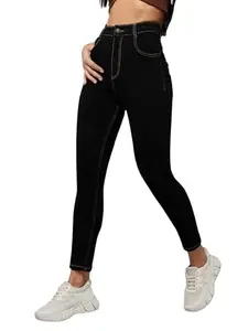 Dolce Crudo Women's Skinny High Rise Regular Stretchable Denim Jeans (DOAW18DEN02-76-659-34, Oxford Black, 34)
