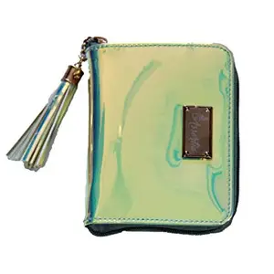 Assortia Assorted & Customised Women's and Girl's Handmade Faux Metallic Leather Green Iridescent Wallet with Tassel