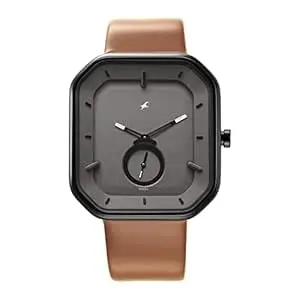 Fastrack After Dark Quartz Analog Grey Dial Brown Leather Strap Watch for Guys - NT3272NL02