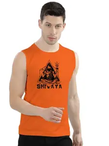 WC Right Men Orange MAHADEV 04 Printed Regular- FIT Sleevless Tshirt Sando-Vests (XX-Large)
