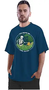 ALLEN BLACK Oversized T-Shirt Skeleton Watering Plants Feeling Alive Men's Women's Unise 100% Cotton Navy Blue_FUNSKUNQQ-Navy Blue XL Oversized_