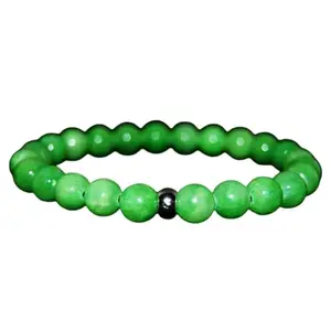 RRJEWELZ Unisex Bracelet 8mm Natural Gemstone Green Jasper Round shape Smooth cut beads 7 inch stretchable bracelet for men & women. | STBR_03888