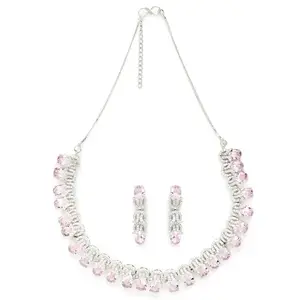 M.D KARAT ART light pink rodium plated American Diamond Jewellery Set for Women | Fancy Jewellery | Designer Drop rodium Plated hangging Earrings & Necklace for Women & Girls(SET 0191N)
