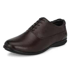Auserio Men's Oxford Full Grain Leather Derby Lace Up Formal Shoes | Anti Skid Sole & Waxed Laces | Memory Foam Padded Insole | Shoes for Office & Parties | Brown 10 UK (SSE 107)