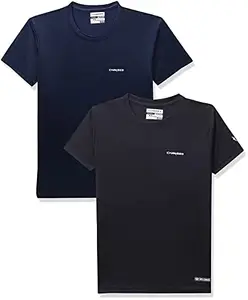 Charged Energy-004 Interlock Knit Hexagon Emboss Polyester Round Neck Sports T-Shirt Navy Size Xs And Pulse-006 Checker Knitt Polyester Round Neck Sports T-Shirt Navy Size Xs
