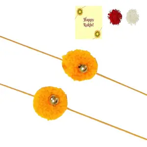 DMS RETAIL Exclusive multicolour Ram Rakhi Flower Gota Pati rakhi Pooja rakhi Pom Pom rakhi Feather Soft Children Rakhi Sharvan God rakhi Band Moli Set Of (2)