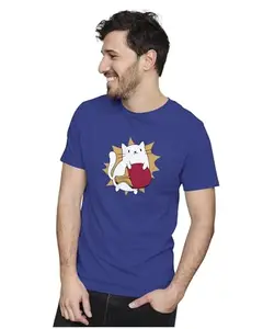 ALLEN BLACK Men's & Women's Regular Fit T-Shirt Table Tennis Cat 100% Cotton Unise T-Shirt Royal Blue_TENNISA07-Royal Blue M Men Round_