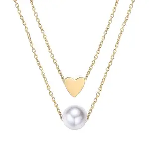 Jewels Galaxy Gold Plated Gold Toned Pearl With a Heart Layered Necklace For Women and Girls (CT-NCKF-44307)