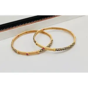 Gold Brass Fancy Bracelet/Bangles for Women | Non-Adjustable | Artificial Stones | Size 2.3 | 2 Pcs | 2.3_B&Bangles_482_jo9vi