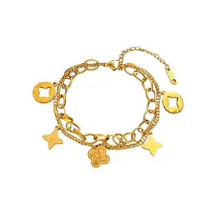 Gold-Plated Korean Design Charm Bracelet with Stars and Decorative Beads