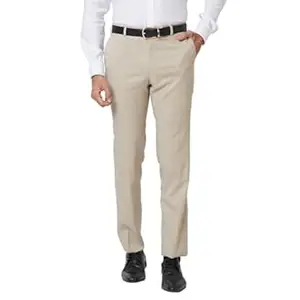 Raymond Men's Poly Viscose Blend Structure Pattern Slim Fit Flat Front Formal Trouser