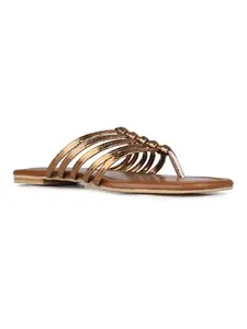Inc.5 Womens Golden Casual Striped T-Strap Flats Sandals