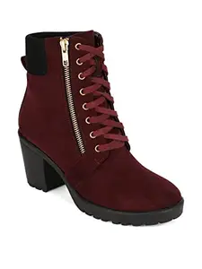 Bruno Manetti Women's Maroon Ankle Length Laceup with side ziper Boots