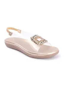 Retro Walk Women Embellished Open Toe Flats (2161Gold)