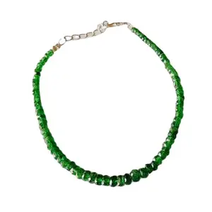 LKBEADS Silver Plated Bracelet with Green Faceted Tsavorite Garnet Beads – Rondelle 3-3.5mm – 7 inch Adjustable – For Men & Women|LK_STACK_06456