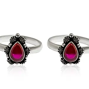 INARI SHINES 925 Oxidised Silver Fancy Toe Rings, Adjustable | Toe Rings for Women and Girls (Red)