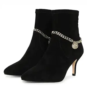 SaintG Women Black Stretch Suede Chain Embellished Ankle Boots