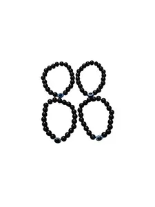 Evil Eye Black Onyx protective bracelet with Greek Blue Eye avoid negative energy for girls boys men women pack of 4 (nazar battu)