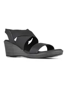 Inc.5 Womens Black Striped Round Toe Wedge Heel Sandals