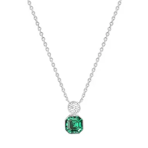 MINUTIAE Stylish Silver Plated Austrian Green Emerald Sapphire With American Diamond Crystal Pendant Necklace For Women With Extendable ChainMNT0457_S