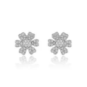 Nemichand Jewels Pure Sterling Silver S925 Petal Stud Earrings For Women