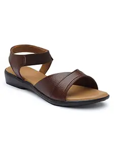 AROOM Leather Sandals Comfortable & Stylish Casual Flat Sandals For Women & Girls (Brown, numeric_8)
