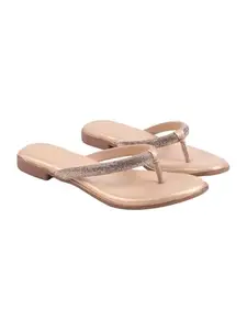 Shoetopia Embellished Rhinstone strap Golden Flats For Women & Girls /EU41