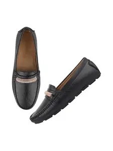 Shoetopia Upper Chain Detailed Black Loafers for Women & Girls /EU41