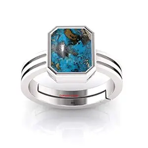 SONIYA GEMS 10.00 Ratti 9.00 Carat 92.5 Sterling Silver Ring Natural Irani Firoza Certified Quality Loose Gemstone Silver Adjustable Ring for Women's and Men's