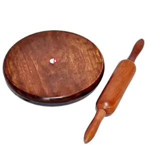 AK Handicrafts Premium Quality Wooden Chakla and Belan/Roti Maker Set