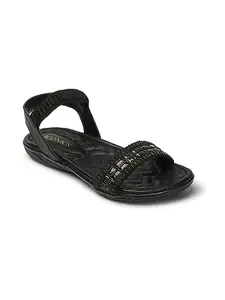 ICONICS Women's Slingback Comfortable Sandal for Casual Daily I Office Use ICN-ST-W-18 Black Flat 8 Kids UK