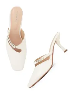 DROP BOLD | Elegant EMBELLISHED Every Occasion Square Toe Mules Slim Heel Sandals Stylish Comfortable Stilettos Heel For Women and Girls