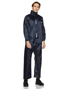 Amazon Brand - Solimo Water Resistant Polyester Rain Coat with Pant, Blue, Medium