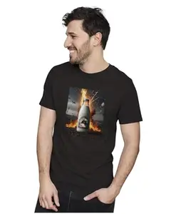 ALLEN BLACK Men's & Women's Regular Fit 100% Cotton T-Shirt (LACTOS03-Black 2XL Men Round_)