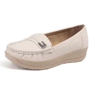 Vendoz Women Comfortable Slip On Formal Loafer for Women | Stylish Fashion Moccasins Range | Cushioned Footbed Finish | Flexible | 1 Inch Heel Height| Formal Office Wear Shoe Cream