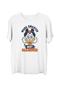 Wear Your Opinion Men's S to 5XL Premium Combed Cotton Printed Half Sleeve T-Shirt (Design : Work Smarter Uncle Scrooge,White,XX-Large)