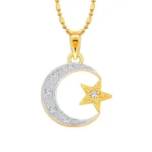 VFJ VIGHNAHARTA FASHION JEWELLERY Vighnaharta Moon & Star CZ Gold and Rhodium Plated Alloy Pendant for Women and Girls -[VFJ1289PG]