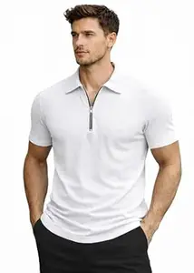 Peppyzone Men’s Textured Lightweight Zipper Polo Neck T-Shirt for Men | Half Sleeve T Shirt for Men with Collar | Zip Tshirt for Man Stylish Regular Fit Casual & Smart